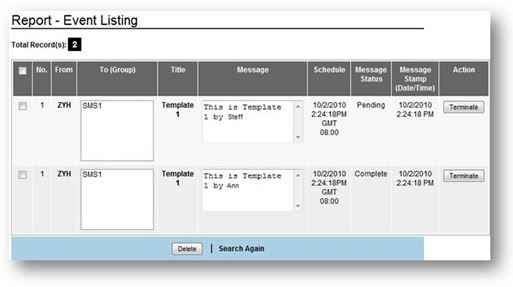 CRM event Listing Schedule
